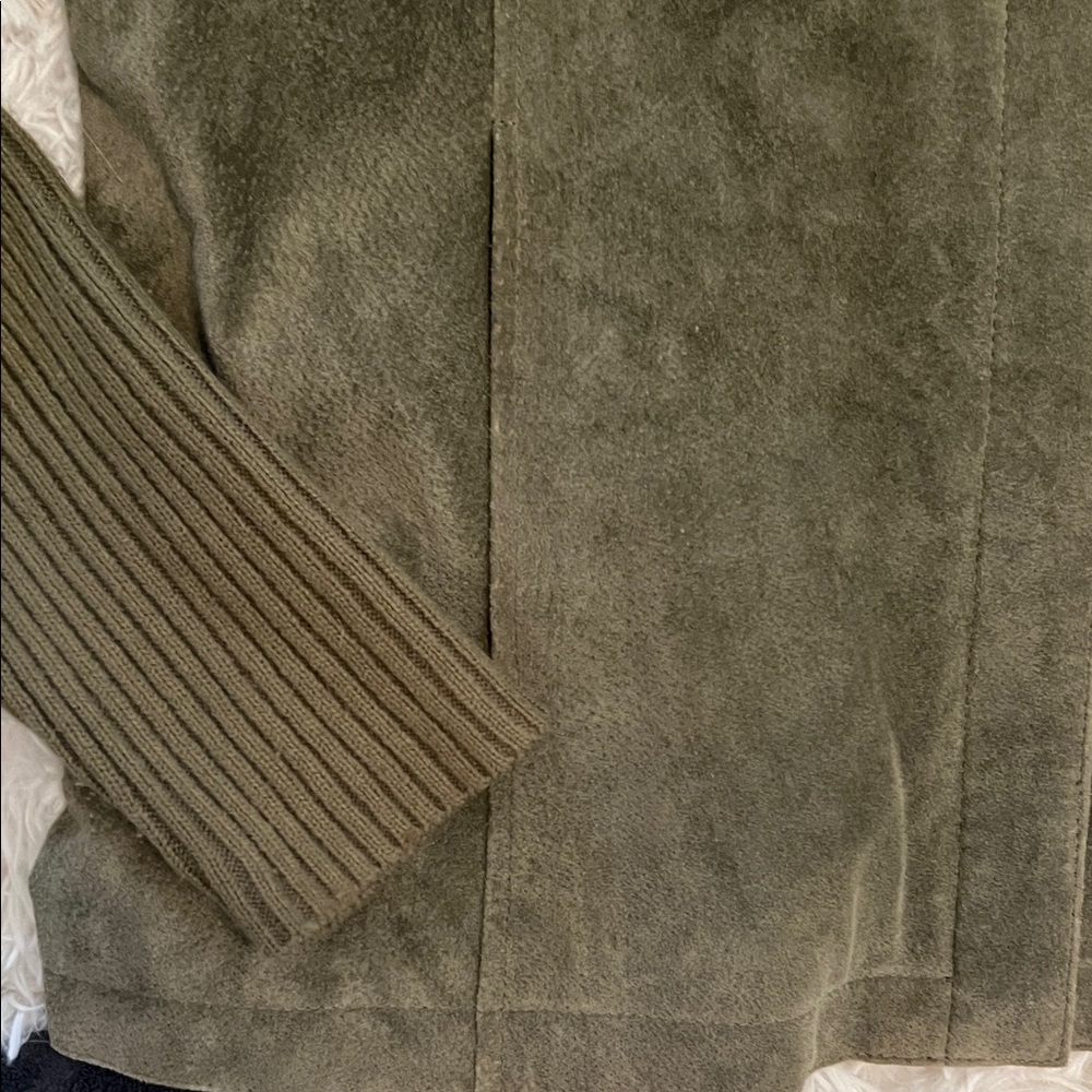 Live a Little Olive Suede Sweater Sleeve Whipstitch Jacket Blazer - Picture 3 of 8